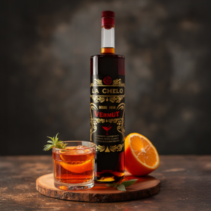 La Chelo Vermut Rojo servido con hielo y rodaja de naranja